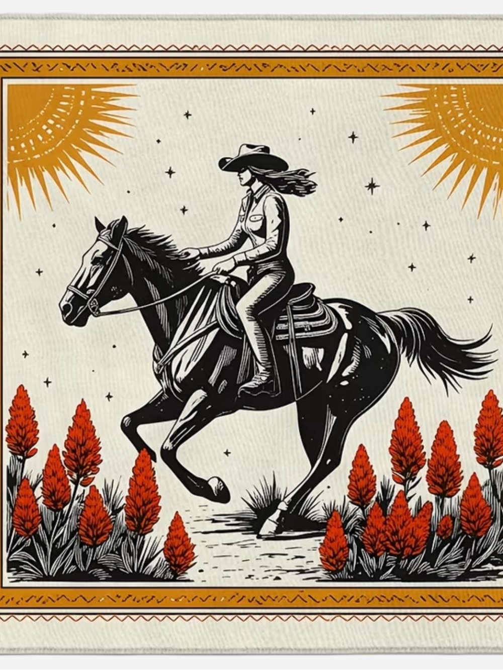 Western Cowgirl Horse Print Bandana Scarf 27.5” Boho Rodeo Neckerchief